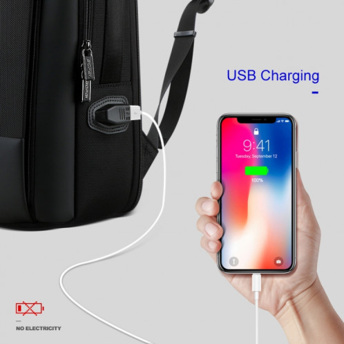 Bopai 61-07311 Sac à dos étanche antivol pour tablette pour ordinateur portable de grande capacité pour 15,6 pouces et moins, port de chargement USB externe (noir) SB574B1722-016