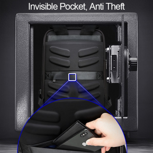 Bopai 61-07311 Sac à dos étanche antivol pour tablette pour ordinateur portable de grande capacité pour 15,6 pouces et moins, port de chargement USB externe (noir) SB574B1722-016