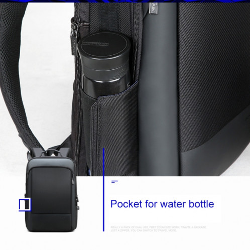 Bopai 61-07311 Sac à dos étanche antivol pour tablette pour ordinateur portable de grande capacité pour 15,6 pouces et moins, port de chargement USB externe (noir) SB574B1722-016