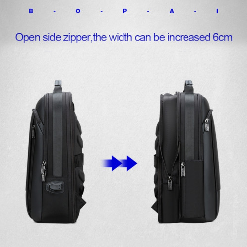 Bopai 61-07311 Sac à dos étanche antivol pour tablette pour ordinateur portable de grande capacité pour 15,6 pouces et moins, port de chargement USB externe (noir) SB574B1722-016