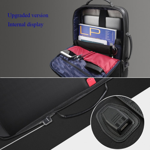Bopai 751-003151 Sac à dos étanche antivol pour tablette pour ordinateur portable de grande capacité pour 15,6 pouces et moins, port de chargement USB externe (noir) SB575B1848-016