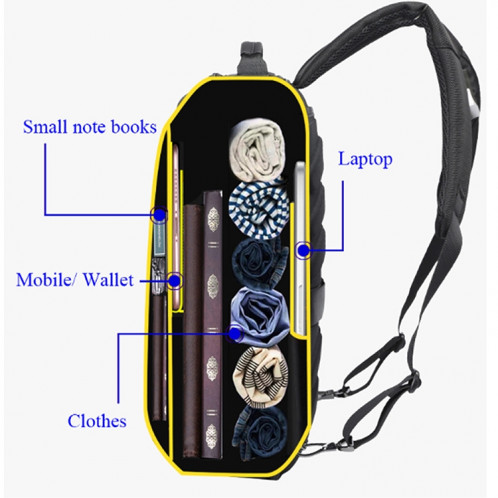 Bopai 751-006551 Sac à dos pour ordinateur portable respirant et décontracté de grande capacité avec interface USB externe, taille: 30 x 12 x 44 cm (noir) SB598B1490-016