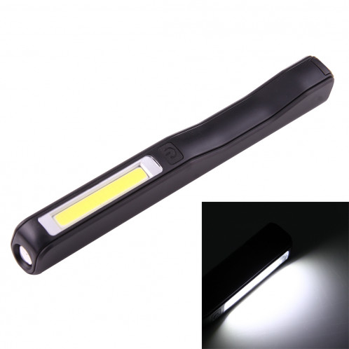 Lampe / lampe de poche de forme de stylo d'intense luminosité 100LM, lumière blanche, COB LED 2-Modes avec agrafe de stylo magnétique rotative de 90 degrés (noir) SH874B1201-011