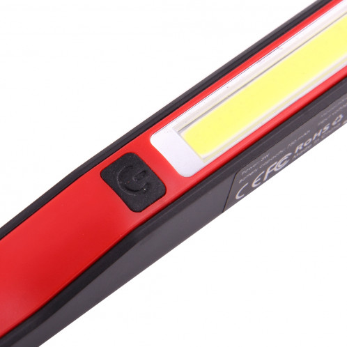 Lampe / lampe-torche de travail de forme de stylo de l'intense luminosité 100LM, lumière blanche, COB LED 2-Modes avec agrafe magnétique rotative de 90 degrés (rouge) SH874R29-011