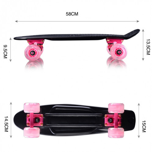 Shining Fish Plate Scooter Skateboard à quatre roues à inclinaison simple avec roue de 72 mm (noir rose) SH46BF808-09