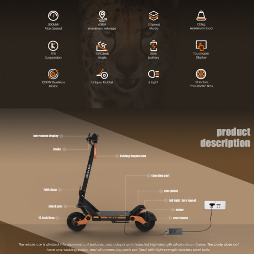  Kukirin G3 10 pouces pneus 1200W 52V 18AH scooter tout-terrain électrique pliant à trois vitesses avec affichage LED SK0BEU1329-018