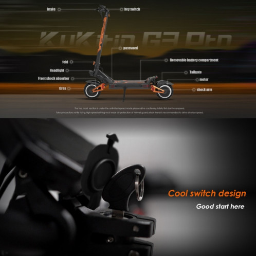  Kukirin G3 Pro Trottinette électrique tout-terrain pliable à trois vitesses avec pneus de 10 pouces 2400 W 52 V 23,4 Ah et écran LED SK1BEU322-018
