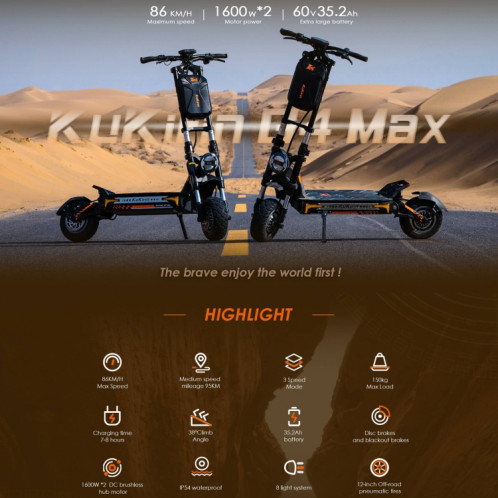  Kukirin G4 Max 12 pouces pneus 3200W 60V 35.2AH scooter tout-terrain électrique pliant à trois vitesses avec affichage LED SK1BEU1993-017