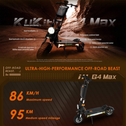  Kukirin G4 Max 12 pouces pneus 3200W 60V 35.2AH scooter tout-terrain électrique pliant à trois vitesses avec affichage LED SK1BEU1993-017