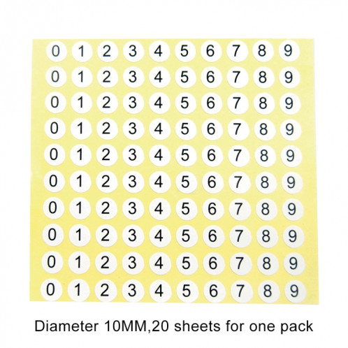 Étiquette de taille de chaussure d'autocollant de numéro de forme ronde de 20 pièces, numéro 0-9 SH10211374-02