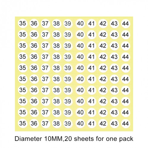 Étiquette de taille de chaussure d'autocollant de numéro de forme ronde de 20 pièces, numéro 35-44 SH1022983-02