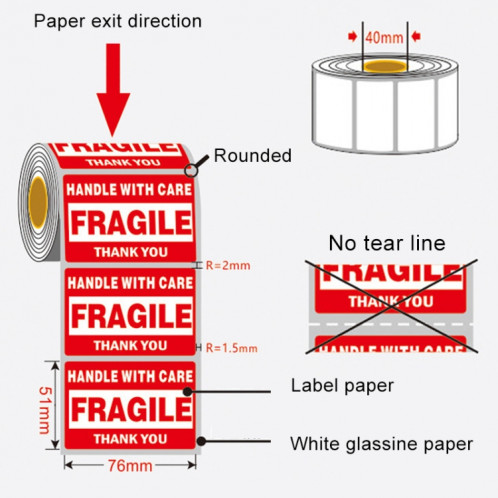 Étiquette fragile d'autocollant d'avertissement anglais de boîte extérieure auto-adhésive de 500 PCS, taille: 76x51mm SH1050182-06