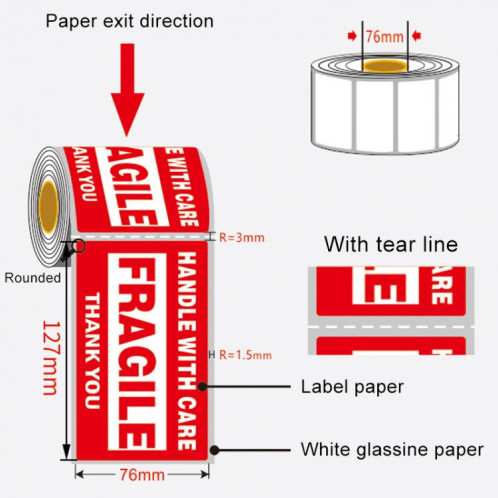 Étiquette fragile d'autocollant d'avertissement anglais de boîte extérieure auto-adhésive de 500 PCS, taille: 76x127mm SH105155-06