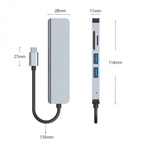 5 en 1 USB-C / TYPE-C à 4K HDMI + SD / TF Card Slot + USB 2.0 + USB 3.0 Hub de station d'accueil multifonctionnelle SH0000863-07