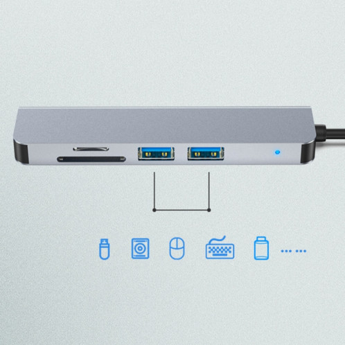 5 en 1 USB-C / TYPE-C à 4K HDMI + SD / TF Card Slot + USB 2.0 + USB 3.0 Hub de station d'accueil multifonctionnelle SH0000863-07