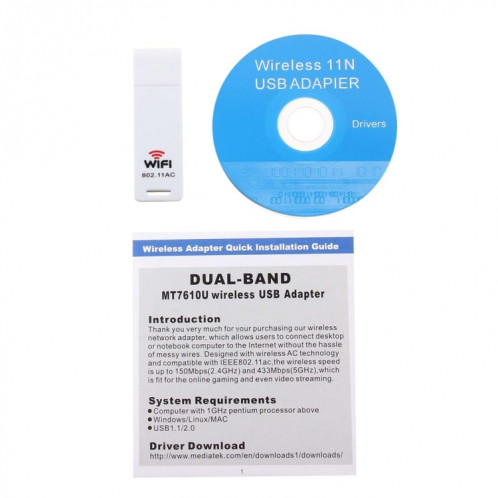 Adaptateur sans fil USB WiFi 802.11ac à double bande de 2,4 GHz / 5 GHz SH00521288-07