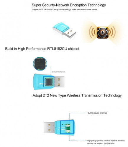 Adaptateur carte réseau sans fil USB 802.11N 300Mbps (bleu) SC065L1449-09