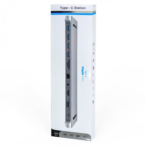 Ad-059 11 en 1 USB-C / Type-C à 4K HDMI + VGA + SD / TF Slot + SD / TF Ethernet + 3.5mm AUX + USB-C / TYPE-C + 4 USB 3.0 Hub de station d'accueil multifonctionnel multifonctionnel SH0088824-04