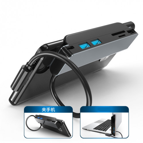 AD-065 6 en 1 USB-C / TYPE-C à 4K HDMI + SD / TF Slot de carte + Type-C + 2 USB 3.0 Style de dossier à dos de style multifonctionnel SH0089245-07