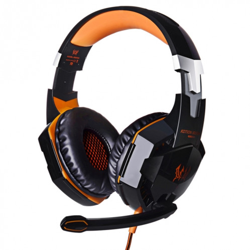 KOTION CHAQUE G2000 Sur-oreille Jeu Gaming Casque Casque Écouteur Bandeau avec Micro Basse Stéréo LED pour PC Gamer, Longueur du Câble: Environ 2.2m (Orange + Noir) SK100E1332-018