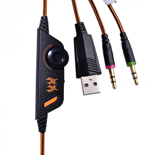 KOTION CHAQUE G2000 Sur-oreille Jeu Gaming Casque Casque Écouteur Bandeau avec Micro Basse Stéréo LED pour PC Gamer, Longueur du Câble: Environ 2.2m (Orange + Noir) SK100E1332-018