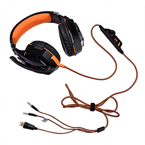 KOTION CHAQUE G2000 Sur-oreille Jeu Gaming Casque Casque Écouteur Bandeau avec Micro Basse Stéréo LED pour PC Gamer, Longueur du Câble: Environ 2.2m (Orange + Noir) SK100E1332-018