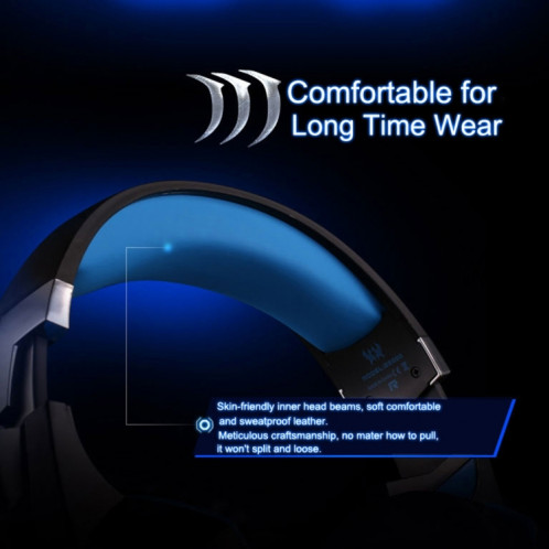 KOTION CHAQUE G2000 Sur-oreille Jeu Gaming Casque Casque Écouteur Bandeau avec Micro Basse Stéréo LED Lumière pour PC Gamer, Longueur du Câble: Environ 2.2m (Bleu + Noir) SK100L380-018