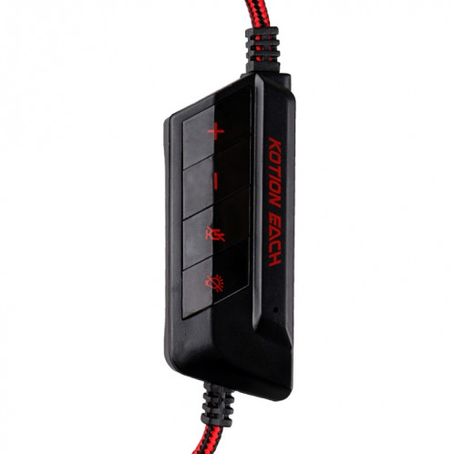 KOTION CHAQUE G4000 Version USB Stéréo Gaming Headset Casque Headband avec Microphone Contrôle du Volume LED Lumière pour PC Gamer, Longueur de Câble: Environ 2.2m (Noir + Rouge) SK04BR453-011