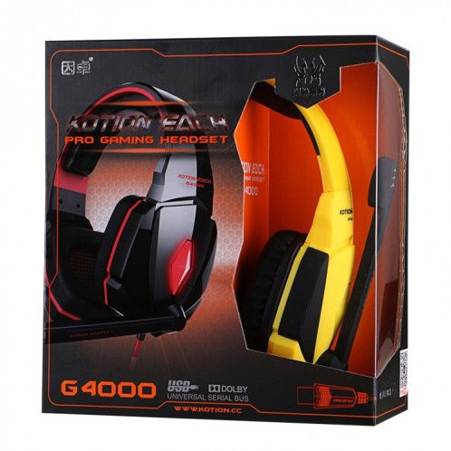 KOTION EACH G4000 Version USB Stéréo Gaming Headset Casque Headband avec Microphone Contrôle du Volume LED Lumière pour PC Gamer, Longueur de Câble: Environ 2.2m (Noir + Jaune) SK04BY1349-011