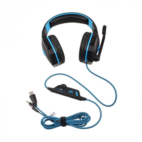 KOTION CHAQUE G4000 Stéréo Gaming Headset Casque Headband avec Micro Contrôle du Volume LED Lumière pour PC Gamer, Longueur du Câble: Environ 2.2m (Bleu + Noir) SK105L12-011