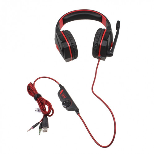 KOTION EACH G4000 Casque de jeu stéréo Casque serre-tête avec contrôle du volume du microphone Lumière LED pour PC Gamer, longueur du câble: environ 2,2 m (rouge + noir) SK105R459-011