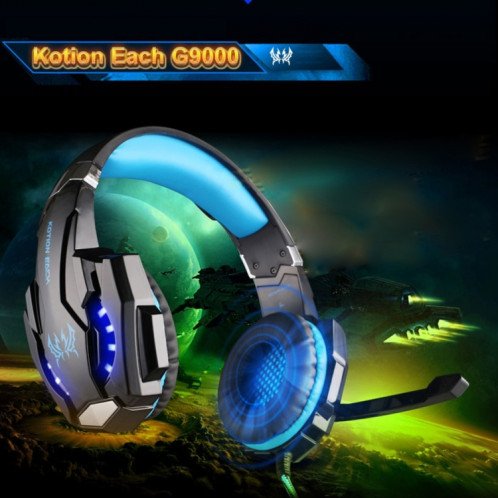 KOTION CHAQUE G9000 3.5mm Jeu Gaming Casque Casque Écouteur Bandeau avec Microphone LED Lumière pour Ordinateur Portable / Tablette / Téléphones Portables, Longueur du Câble: Environ 2.2m (Bleu + Noir) SK113L1702-014