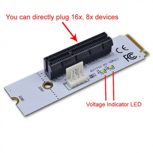 NGFF M.2 Clé M à PCI-E 1X / 4X / 8X / 16X Carte graphique Convertisseur de slot élévateur Carte de convertisseur élévateur avec LED SN01821634-04