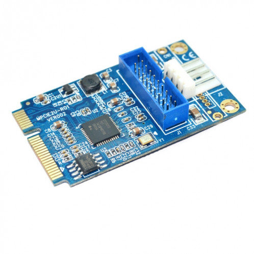 Carte d'extension MINI PCI-E vers USB 3.0 avant 19 broches pour PC de bureau avec port de connexion d'alimentation à 4 broches (bleu) SM184L1591-05