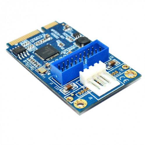 Carte d'extension MINI PCI-E vers USB 3.0 avant 19 broches pour PC de bureau avec port de connexion d'alimentation à 4 broches (bleu) SM184L1591-05