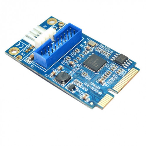 Carte d'extension MINI PCI-E vers USB 3.0 avant 19 broches pour PC de bureau avec port de connexion d'alimentation à 4 broches (bleu) SM184L1591-05