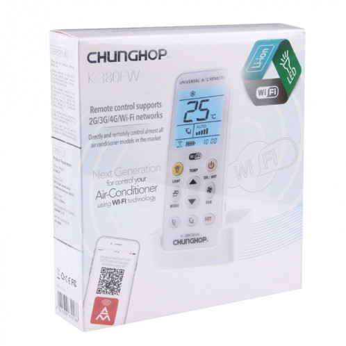 CHUNGHOP K-380EW WiFi télécommande universelle pour climatiseur LCD avec support, prise en charge du réseau 2G / 3G / 4G / WiFi (blanc) SC02001942-013