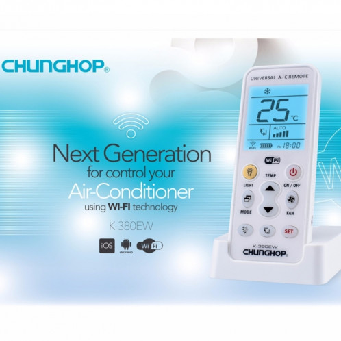CHUNGHOP K-380EW WiFi télécommande universelle pour climatiseur LCD avec support, prise en charge du réseau 2G / 3G / 4G / WiFi (blanc) SC02001942-013