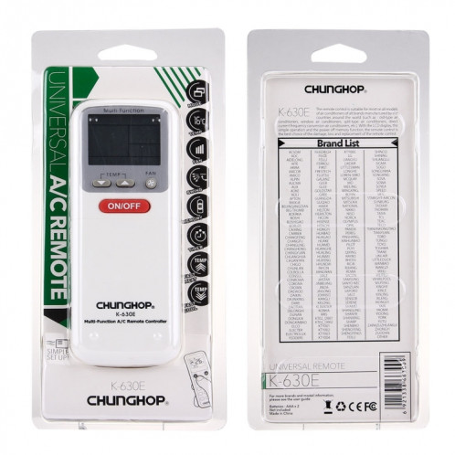 CHUNGHOP K-630E Télécommande universelle pour climatiseur LCD SC020254-08