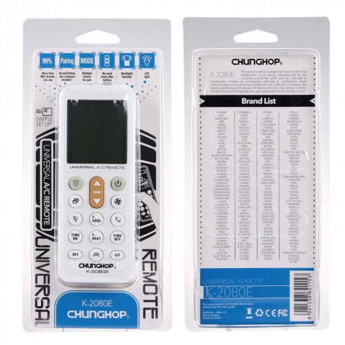 CHUNGHOP K-2080E Télécommande universelle pour climatiseur LCD SC0203192-09