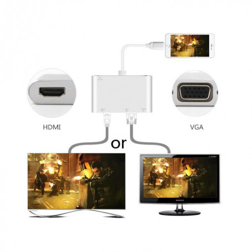 Adaptateur 3 en 1 8 broches vers HDMI / VGA / audio (argent) SH210S397-09