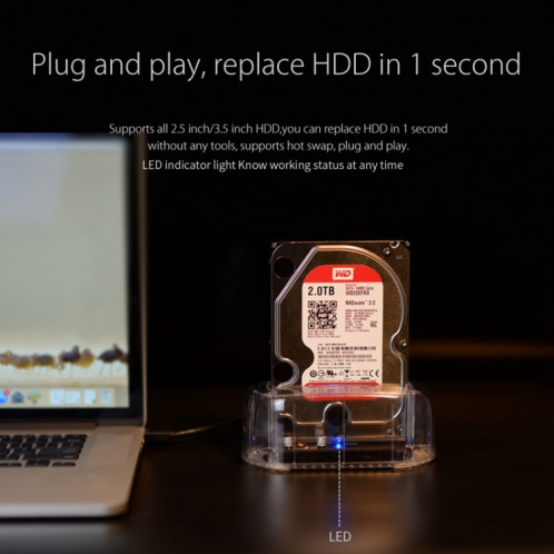ORICO 6139U3 2,5 / 3,5 pouces Transparent SATA vers USB 3.0 Station d'accueil pour disque dur (Transparent) SO229T21-014