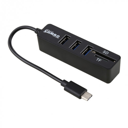Lecteur de cartes SD et TF 2 en 1 + 3 x ports USB au convertisseur de concentrateur USB-C / Type-C, longueur totale: 24 cm (Noir) SH239B638-06