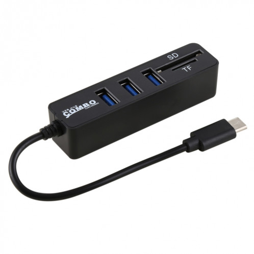 Lecteur de cartes SD et TF 2 en 1 + 3 x ports USB au convertisseur de concentrateur USB-C / Type-C, longueur totale: 24 cm (Noir) SH239B638-06