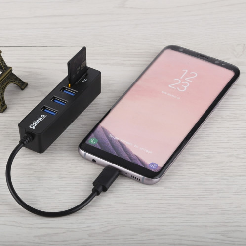 Lecteur de cartes SD et TF 2 en 1 + 3 x ports USB au convertisseur de concentrateur USB-C / Type-C, longueur totale: 24 cm (Noir) SH239B638-06