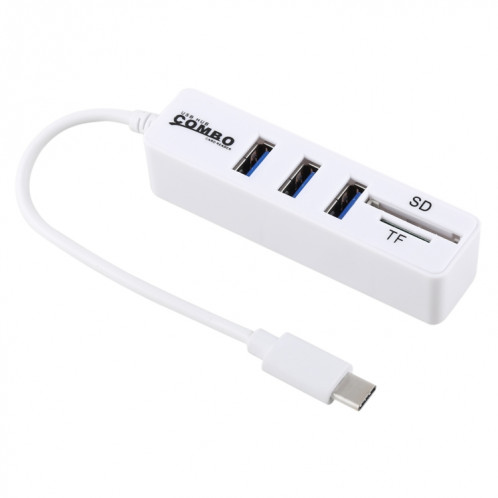Lecteur de cartes SD et TF 2 en 1 + 3 x ports USB pour convertisseur de concentrateur USB-C / Type-C, longueur totale: 24 cm (blanc) SH239W1978-06