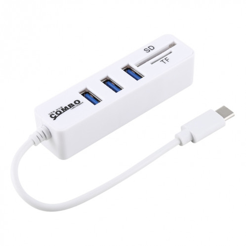 Lecteur de cartes SD et TF 2 en 1 + 3 x ports USB pour convertisseur de concentrateur USB-C / Type-C, longueur totale: 24 cm (blanc) SH239W1978-06