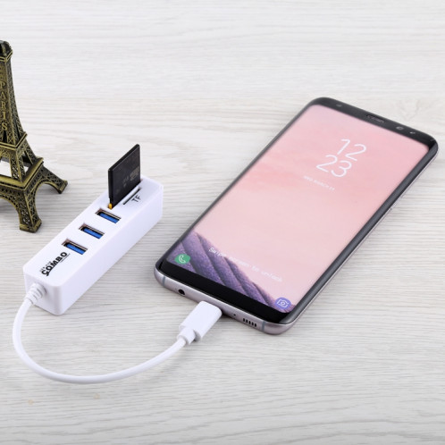 Lecteur de cartes SD et TF 2 en 1 + 3 x ports USB pour convertisseur de concentrateur USB-C / Type-C, longueur totale: 24 cm (blanc) SH239W1978-06