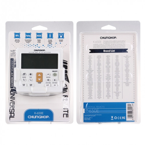 CHUNGHOP K-650E Télécommande universelle pour climatiseur LCD avec support SC0307301-011