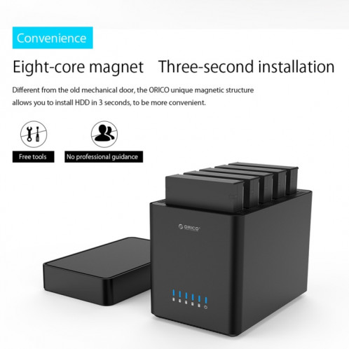 ORICO DS500U3 Boîtier de disque dur USB 3.0 de type magnétique à 5 baies avec indicateur DEL bleu SO0313168-012